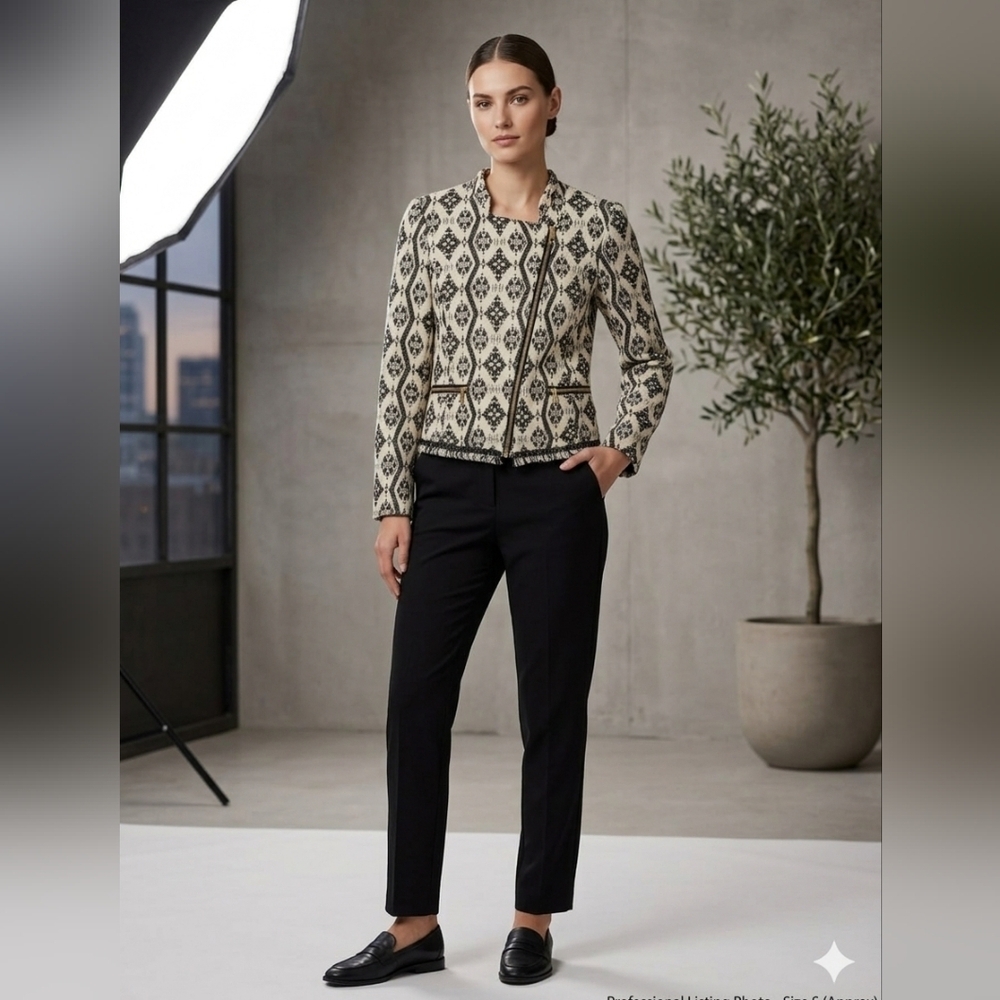 H&M Geometric Jacquard Moto Jacket - Black & White - Gold Hardware - 4 - Picture 2 of 10